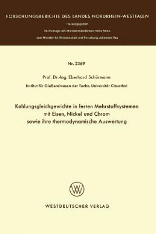 Książka Kohlungsgleichgewichte in Festen Mehrstoffsystemen Mit Eisen, Nickel Und Chrom Sowie Ihre Thermodynamische Auswertung Eberhard Schürmann