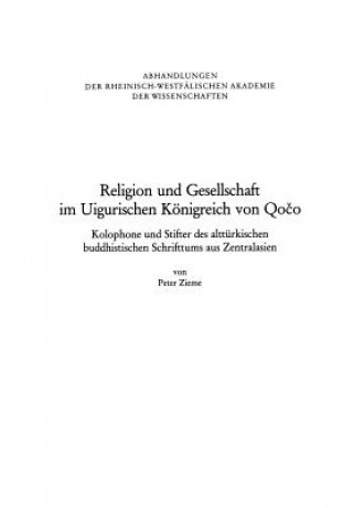 Knjiga Religion Und Gesellschaft Im Uigurischen Keonigreich Von Qoeco Peter Zieme