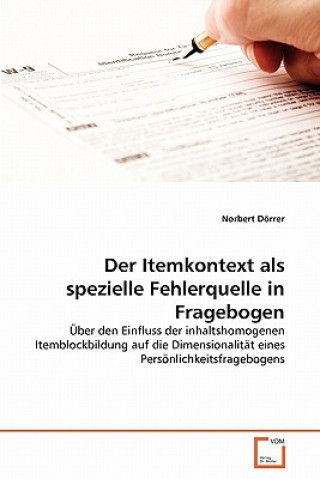 Książka Itemkontext als spezielle Fehlerquelle in Fragebogen Norbert Dörrer