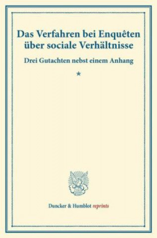 Knjiga Das Verfahren bei Enqu?ten über sociale Verhältnisse. 