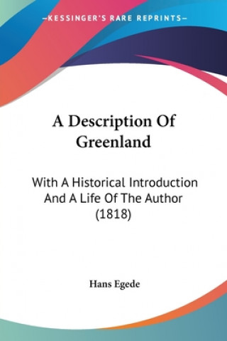 Kniha Description Of Greenland Hans Egede