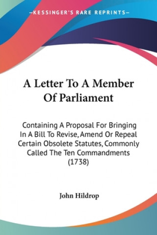 Kniha Letter To A Member Of Parliament John Hildrop