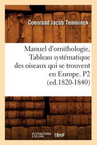 Carte Manuel d'Ornithologie, Tableau Systematique Des Oiseaux Qui Se Trouvent En Europe. P2 (Ed.1820-1840) Temminck C J