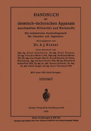 Carte Handbuch Der Chemisch-Technischen Apparate Maschinellen Hilfsmittel Und Werkstoffe Kurt Krause