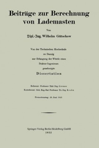 Kniha Beitrage Zur Berechnung Von Lademasten Wilhelm Gutschow