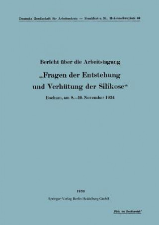 Kniha Bericht UEber Die Arbeitstagung "fragen Der Entstehung Und Verhutung Der Silikose" Deutsche Gesellschaft Fur Arbeitsschutz
