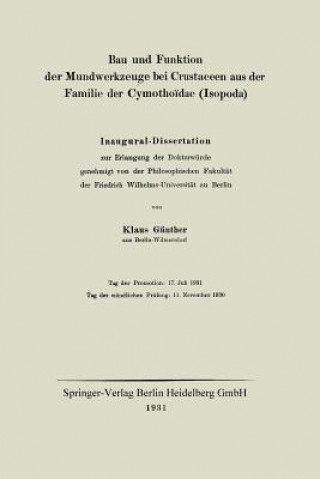 Książka Bau Und Funktion Der Mundwerkzeuge Bei Crustaceen Aus Der Familie Der Cymothoidae (Isopoda) Klaus Gunther