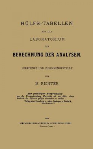 Carte Hulfs-Tabellen Fur Das Laboratorium Zur Berechnung Der Analysen Max Moritz Richter