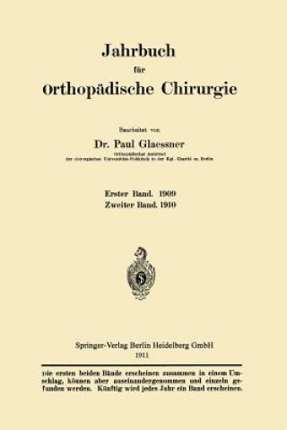 Kniha Jahrbuch F r Orthop dische Chirurgie Paul Glaessner