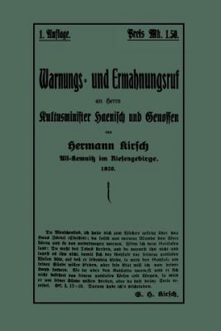 Könyv Warnungs- Und Ermahnungsruf an Herrn Kultusminister Haenisch Und Genossen Hermann Kirsch