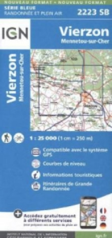 Tiskovina IGN Karte, Serie Bleue Vierzon, Mennetou-sur-Cher 