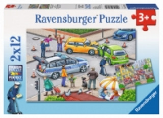 Gra/Zabawka Ravensburger Kinderpuzzle - 07578 Mit Blaulicht unterwegs - Puzzle für Kinder ab 3 Jahren, mit 2x12 Teilen 