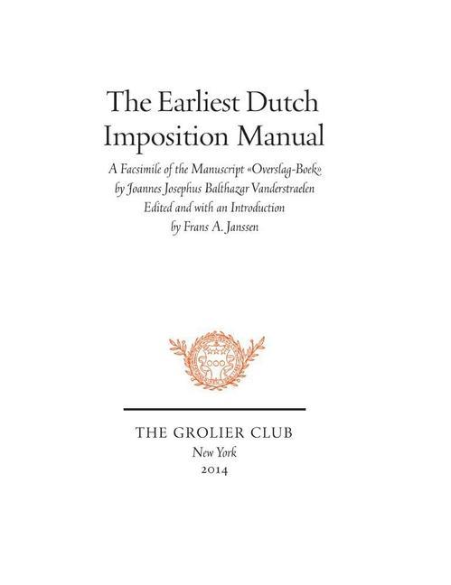 Kniha Earliest Dutch Imposition Manual 