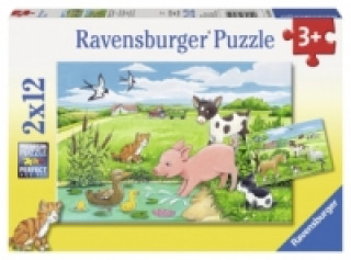 Gra/Zabawka Ravensburger Kinderpuzzle - 07582 Tierkinder auf dem Land - Puzzle für Kinder ab 3 Jahren, mit 2x12 Teilen 