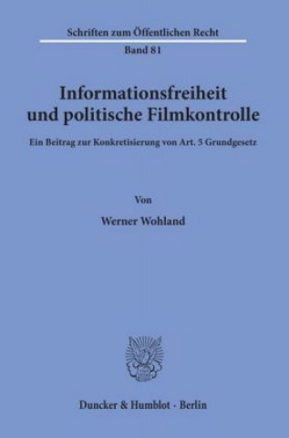 Carte Informationsfreiheit und politische Filmkontrolle. Werner Wohland