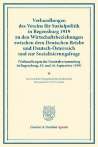 Könyv Verhandlungen des Vereins für Sozialpolitik in Regensburg 1919 zu den Wirtschaftsbeziehungen zwischen dem Deutschen Reiche und Deutsch-Österreich und 