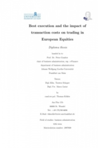 Książka Best execution and the impact of transaction costs on trading in European Equities Thomas Köhler