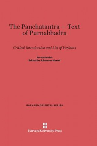 Könyv Panchatantra-Text of Purnabhadra Johannes Hertel