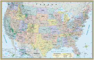 Prasa U.S. Map Poster (32 X 50 Inches) - Laminated: - A Quickstudy Reference BarCharts Inc