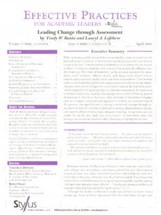 Book Effective Practices for Academic Leaders Volume 1 Issue 4: Leading Change Through Assessment Trudy W. Banta