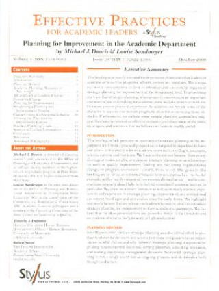 Book Effective Practices for Academic Leaders Volume 1 Issue 10: Planning for Improvement in the Academic Department Michael J. Dooris