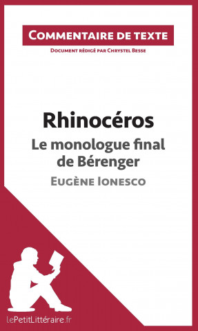 Könyv Rhinocéros de Ionesco - Le monologue final de Bérenger Chrystel Besse