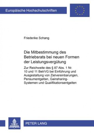 Książka Mitbestimmung Des Betriebsrats Bei Neuen Formen Der Leistungsverguetung Friederike Schang