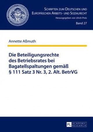 Kniha Die Beteiligungsrechte des Betriebsrates bei Bagatellspaltungen gemae  111 Satz 3 Nr. 3, 2. Alt. BetrVG Annette Aßmuth