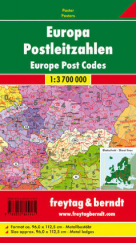 Articles imprimés Postleitzahlenkarte Europa 1 : 3 700 000. Poster-Karte mit Metallbestäbung 