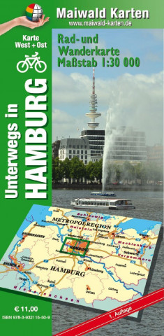 Tiskovina Hamburg Ost + West = unterwegs in Hamburg Rad- u. Wanderkarte - 2 Karten in einer Plastikhülle - mit vielen touristischen Informationen - Karte Ost + Detlef Maiwald