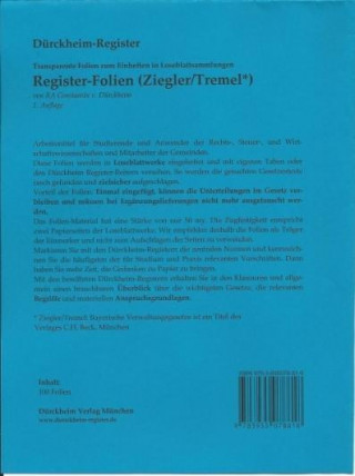Kniha Folien für Ziegler-Tremel  Zum Einheften und Unterteilen der Loseblattgesetzessammlungen Constantin von Dürckheim