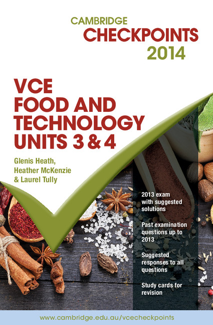 Carte Cambridge Checkpoints VCE Food Technology Units 3 and 4 2014 and Quiz Me More Glenis Heath