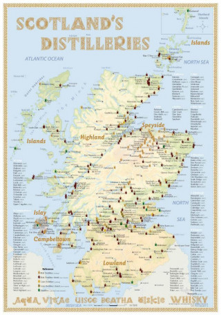 Nyomtatványok Whisky Distilleries Scotland - Tasting Map 24x34cm Rüdiger Jörg Hirst