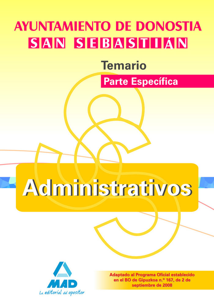 Buch Administrativos, Ayuntamiento de Donostia-San Sebastián. Temario de la parte específica 