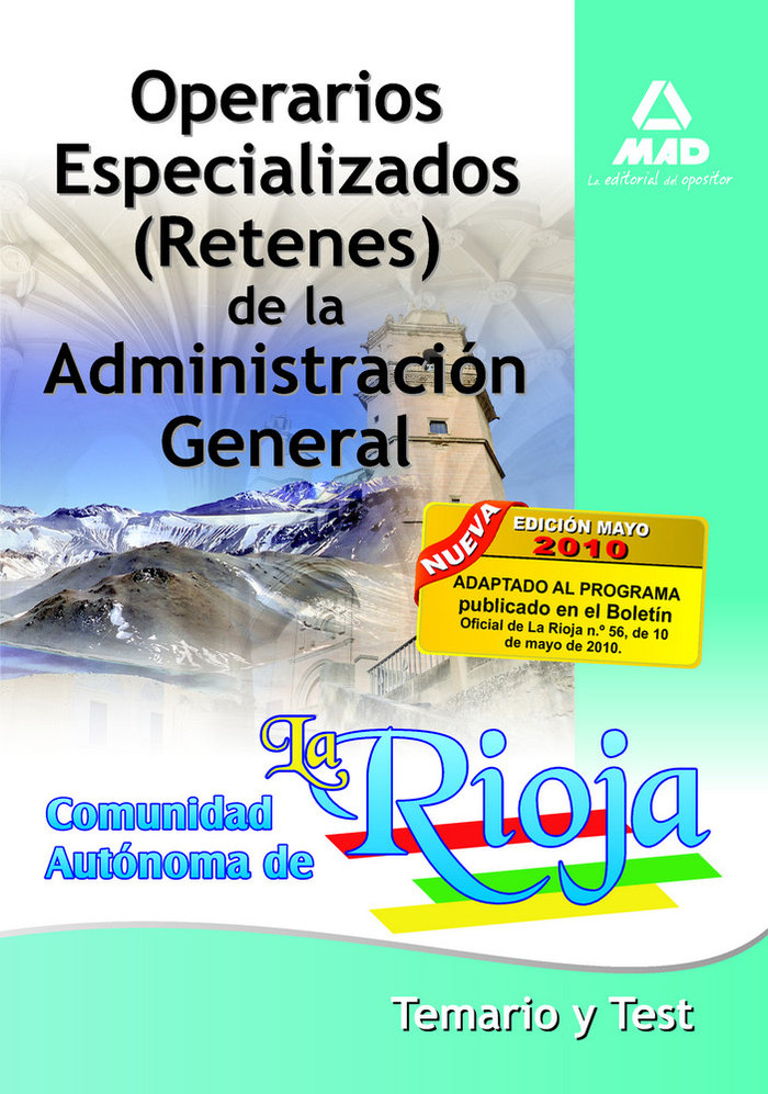 Carte Operarios Especializados Retenes, Administración General de la Comunidad Autónoma de la Rioja. Temario y test Jesús María Calvo Prieto