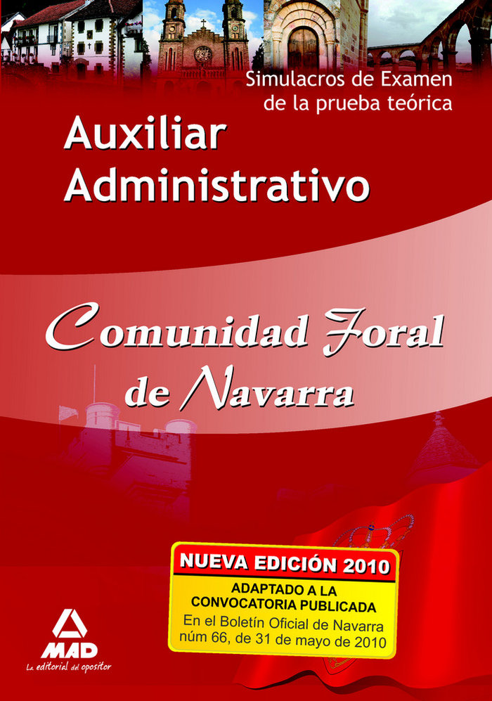 Knjiga Auxiliar Administrativo de la Comunidad Foral de Navarra. Simulacros de examen de la prueba teórica 