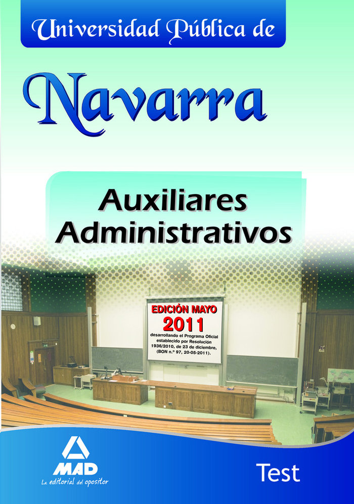 Książka Auxiliares Administrativos, Universidad Pública de Navarra. Test Jesús María Calvo Prieto