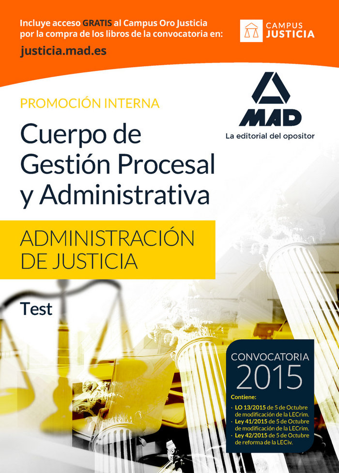 Buch Cuerpo de Gestión Procesal y Administrativa de la Administración de Justicia. Promoción Interna. Test 