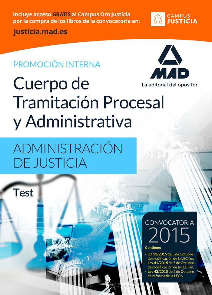 Книга Cuerpo de Tramitación Procesal y Administrativa de la Administración de Justicia. Promoción interna. Test 