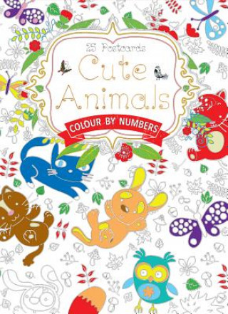 Książka Cute Animals Postcard Book: Colour by Numbers Flame Tree Studio