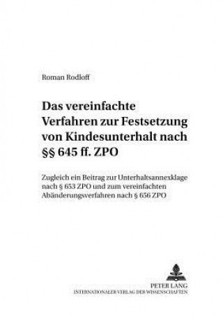 Book Vereinfachte Verfahren Zur Festsetzung Von Kindesunterhalt Nach 645 Ff. Zpo Roman Rodloff