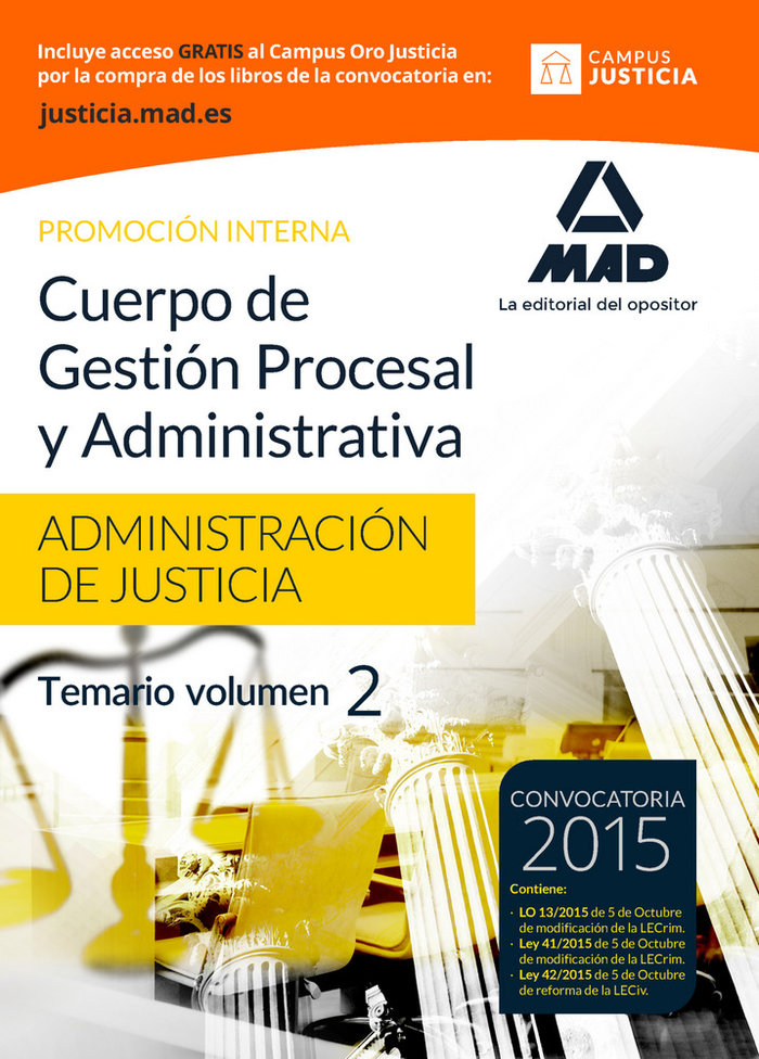 Carte Cuerpo de Gestión Procesal y Administrativa de la Administración de Justicia. Promoción Interna. Temario, volumen 2 