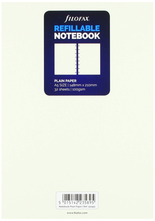 Papírszerek Filofax A5 Notebook refill - plain paper white FILOFAX