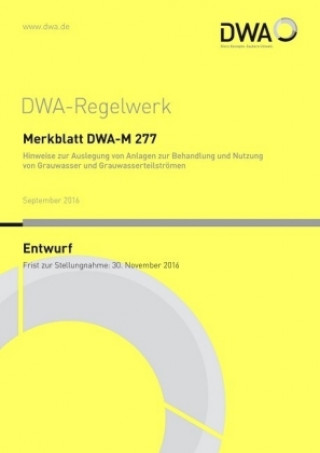 Carte Merkblatt DWA-M 277 Hinweise zur Auslegung von Anlagen zur Behandlung und Nutzung von Grauwasser und Grauwasserteilströmen (Entwurf) Abwasser und Abfall (DWA) Deutsche Vereinigung für Wasserwirtschaft
