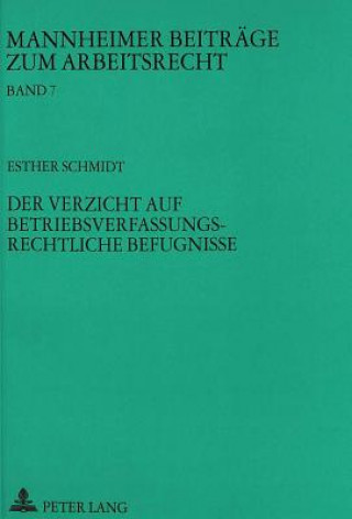 Kniha Der Verzicht auf betriebsverfassungsrechtliche Befugnisse Esther Schmidt