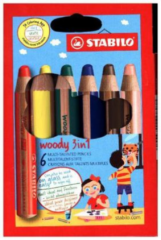Hra/Hračka Buntstift, Wasserfarbe & Wachsmalkreide - STABILO woody 3 in 1 - 6er Pack - mit 6 verschiedenen Farben 