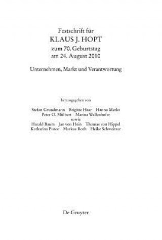 Książka Festschrift fur Klaus J. Hopt zum 70. Geburtstag am 24. August 2010 Et Al.