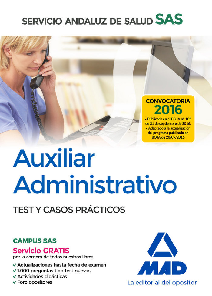 Carte Auxiliar Administrativo del Servicio Andaluz de Salud. Test y casos prácticos 