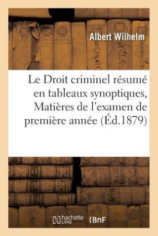 Carte Droit Criminel Resume En Tableaux Synoptiques, Matieres de l'Examen de Premiere Annee WILHELM-A