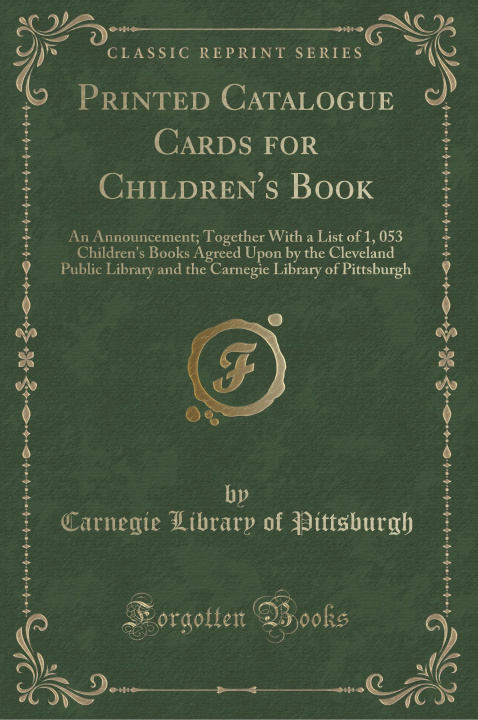 Carte Printed Catalogue Cards for Children's Book Carnegie Library of Pittsburgh